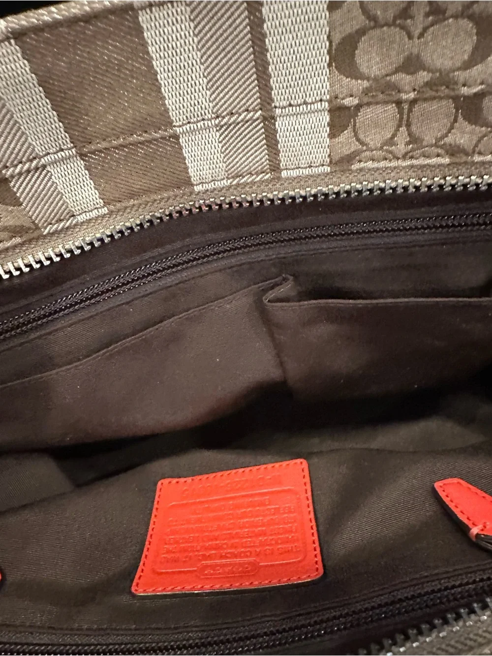 Coach Cadence Legacy Signature Carryall Canvas Tote with Coral Red Leather Trim - Picture 7 of 15